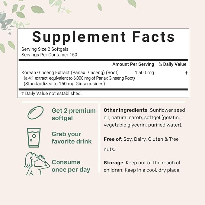 Micro Ingredients Red Panax Ginseng 6000mg – High Potency Korean Ginseng Root Extract for Energy & Immune Support – Non-GMO, Gluten-Free – 300 Softgels (Value Size)