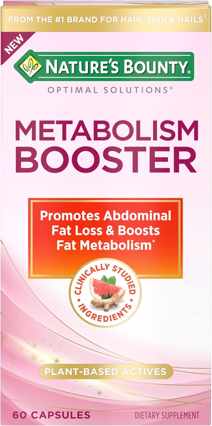 Nature’s Bounty Metabolism Booster – Supports Fat Metabolism & Abdominal Fat Loss – Citrus & Black Ginger Extract – Stimulant-Free, Non-GMO – 60 Capsules