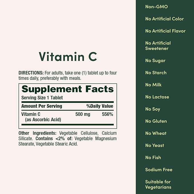 Nature’s Bounty Vitamin C 500mg – Immune & Antioxidant Support – 250 Tablets – Non-GMO, Gluten Free