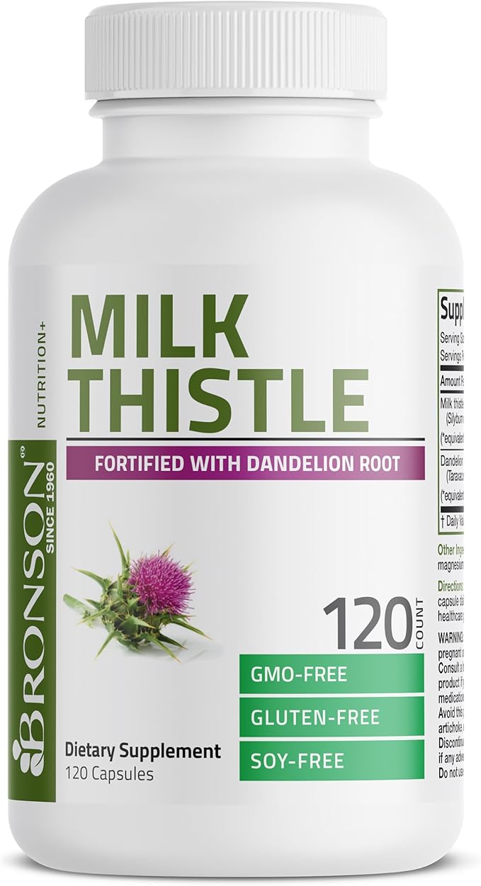 Bronson Milk Thistle Silymarin Marianum with Dandelion Root – Liver Health & Antioxidant Support – Non-GMO, Gluten-Free – 120 Capsules