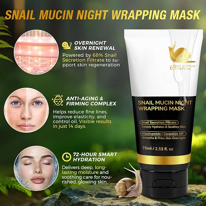 Snail Mucin Overnight Peel Off Mask – Intensive Hydrating & Firming, 2.53oz