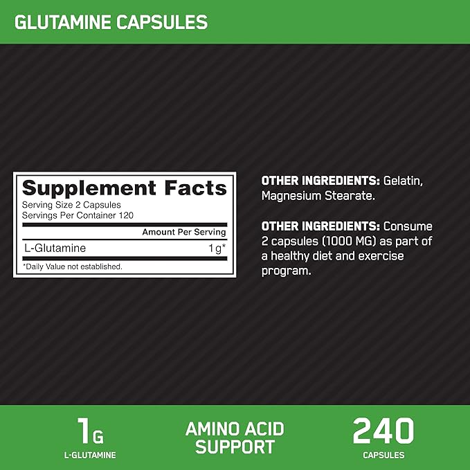 Optimum Nutrition L-Glutamine Muscle Recovery Capsules – 1000mg, 240 Count