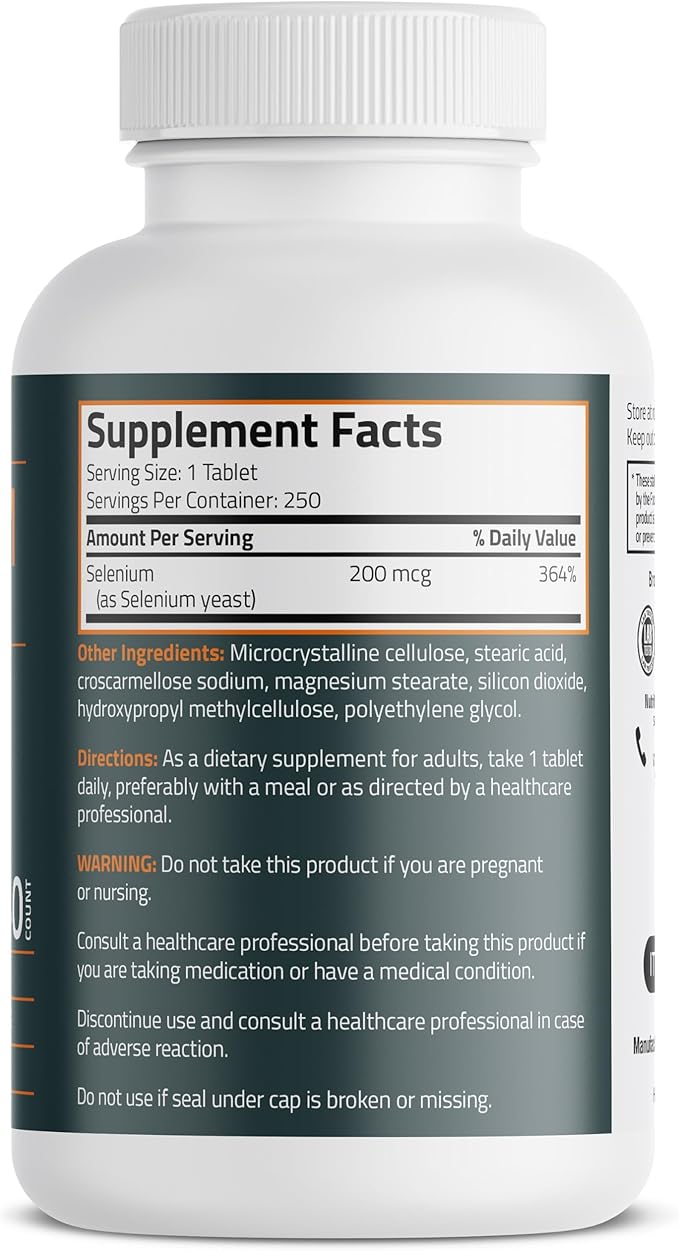 Bronson Selenium 200mcg – Immune, Antioxidant & Thyroid Support – 250 Vegetarian Tablets