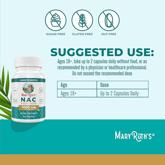 MaryRuth’s NAC 1000mg – N-Acetyl Cysteine for Immune, Liver & Antioxidant Support – Vegan, Non-GMO – 120 Capsules (2 Month Supply)
