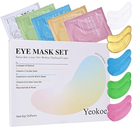 Under Eye Patches for Dark Circles & Puffy Eyes – Collagen, Retinol, Vitamin C, Hyaluronic Acid, Niacinamide Eye Masks – Anti-Aging Spa Gift for Women (20 Pairs)