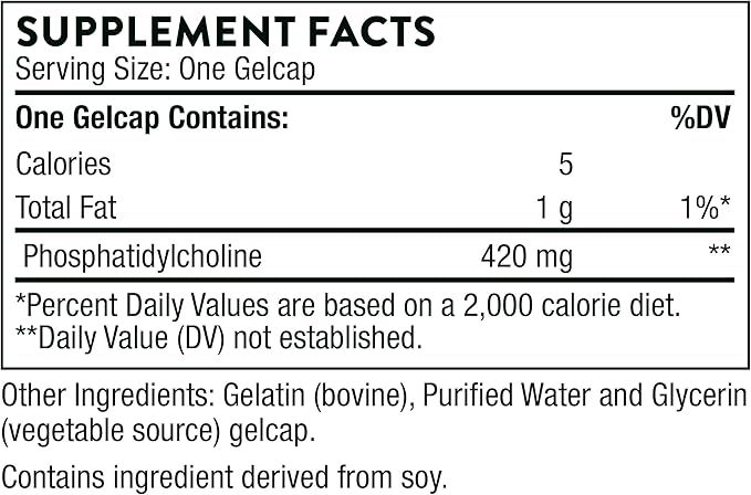 THORNE Phosphatidyl Choline – Liver & Cellular Support – Healthy Bile Flow, Cholesterol & Detox – Soy-Free, Non-GMO – 60 Gelcaps