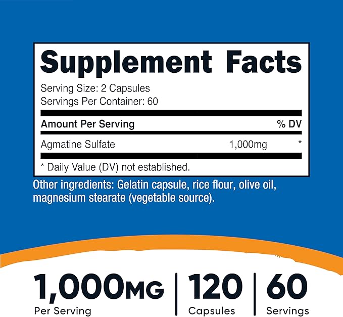 Nutricost Agmatine Sulfate – 1000mg, 120 Capsules, Gluten-Free, Non-GMO