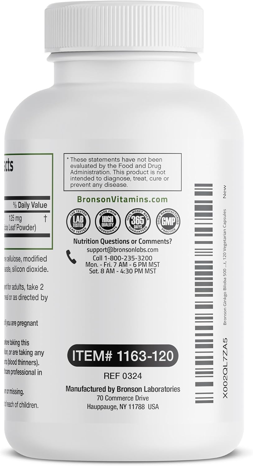 Bronson Ginkgo Biloba Extra Strength – Brain Function & Memory Support – Non-GMO, Gluten-Free, Soy-Free – 120 Vegetarian Capsules