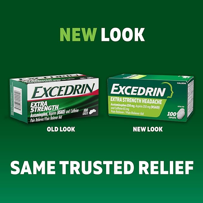 Excedrin Extra Strength Pain Relief Caplets – 200 Count Headache Relief with Acetaminophen, Aspirin & Caffeine Fast-Acting Pain Reliever