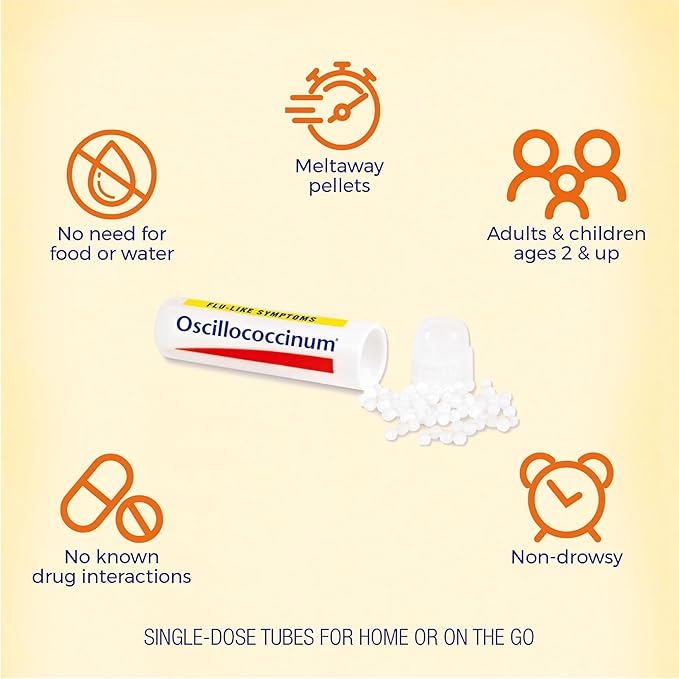 Boiron Oscillococcinum Natural Flu Relief – Homeopathic Medicine for Fever, Chills, Body Aches, and Fatigue – 6 Single Doses