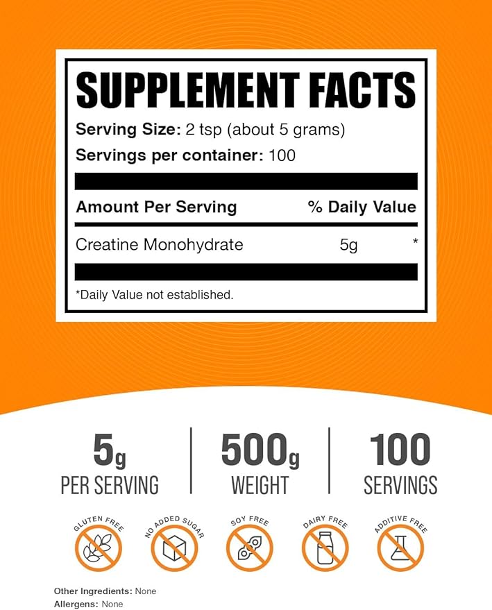 Creatine Monohydrate Powder – Micronized, Unflavored, 500g, 5g Per Serving