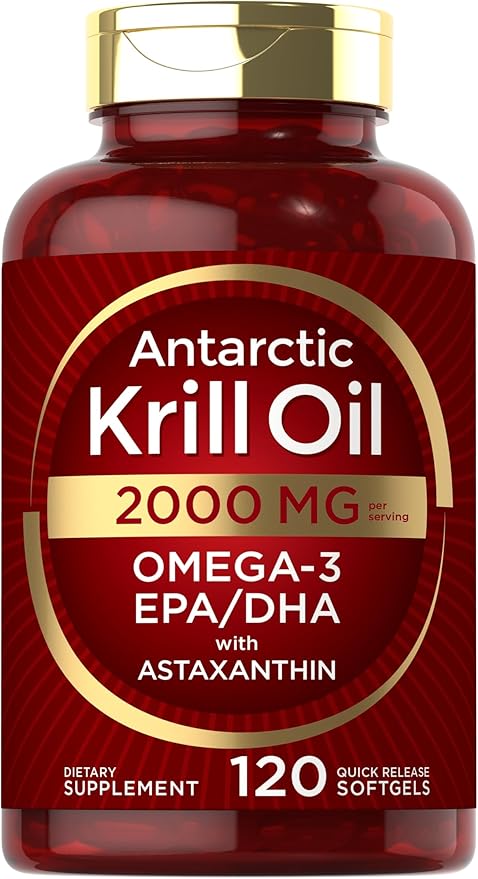 Carlyle Antarctic Krill Oil 2000mg – Omega-3 EPA, DHA & Astaxanthin – Heart, Joint & Brain Support – Non-GMO, Gluten-Free – 120 Softgels