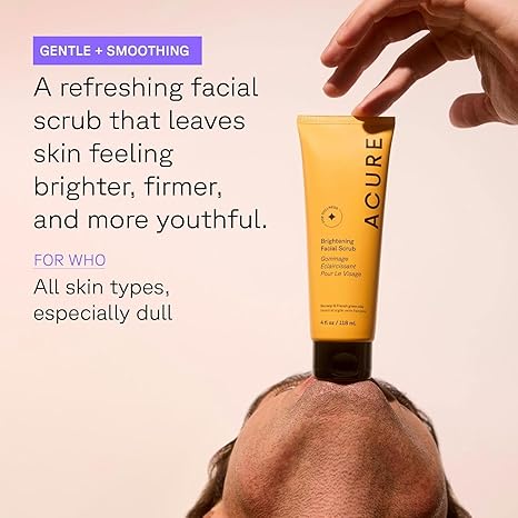 Acure Brightening Facial Scrub – Exfoliating Face Wash with Sea Kelp & French Green Clay, Vegan, Paraben-Free, 4 fl oz