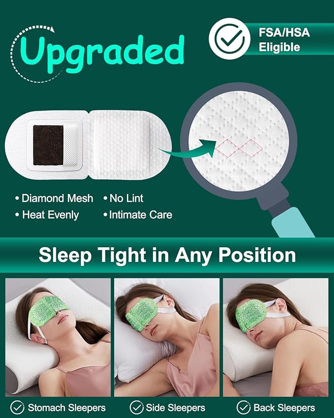 Steam Eye Mask – Unscented Self-Heating Warm Compress, 16-Pack Disposable