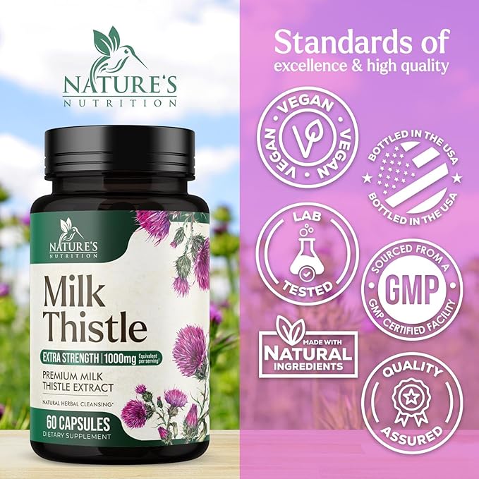 Milk Thistle Extract 1000mg with Dandelion Root – Herbal Liver Cleanse, Detox & Repair Supplement – Non-GMO, Gluten-Free – 60 Capsules