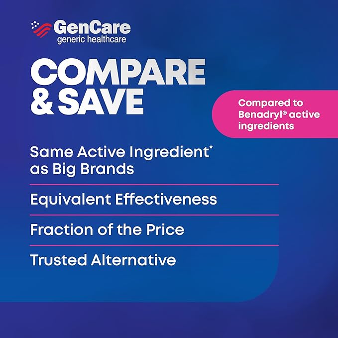 GenCare Allergy Relief Tablets 25 mg Diphenhydramine HCl – 600 Count Value Pack for Sneezing, Itchy Eyes, Runny Nose, and Indoor or Outdoor Allergies