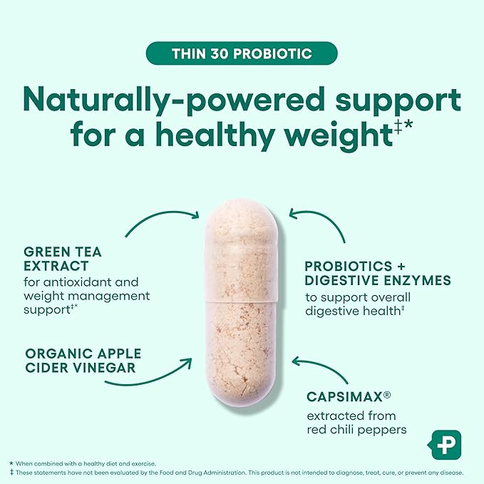 Physician’s CHOICE Thin30 Probiotics – Weight Management & Bloating Relief – 6 Probiotic Strains, Prebiotics, Green Tea & Cayenne – Gut Health for Women & Men – 30 Capsules