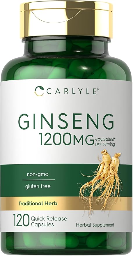 Carlyle Ginseng Extract Supplement 1200mg – Energy, Focus & Immune Support – Non-GMO, Gluten-Free – 120 Capsules