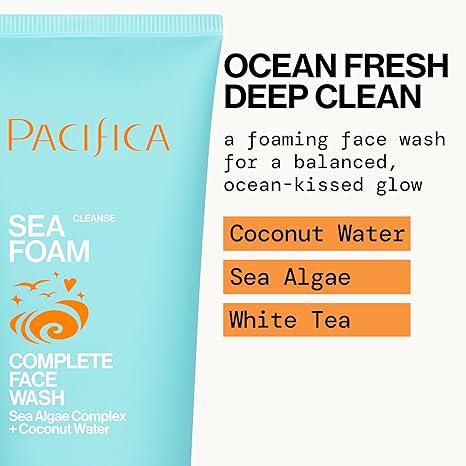 Pacifica Sea Foam Face Cleanser – Gentle Daily Foaming Face Wash with Coconut Water & Sea Algae, Vegan, Sulfate-Free, 5 fl oz