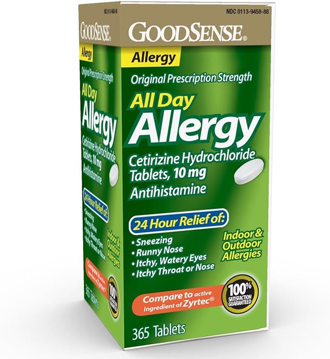 GoodSense All Day Allergy Relief Tablets – Cetirizine HCl 10 mg Antihistamine, 365 Count, 24-Hour Indoor & Outdoor Allergy Relief