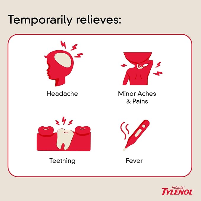 Infants' Tylenol Liquid Oral Suspension – Dye-Free Cherry – 1 fl oz – Acetaminophen 160mg for Fever & Pain Relief in Babies and Toddlers
