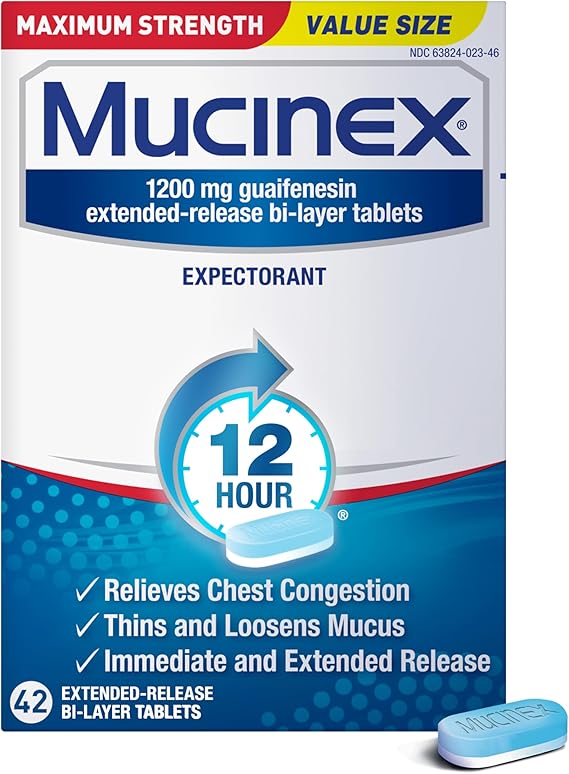 Mucinex 12-Hour Chest Congestion Relief Tablets – 1200mg Guaifenesin – 42 Count – Maximum Strength Expectorant