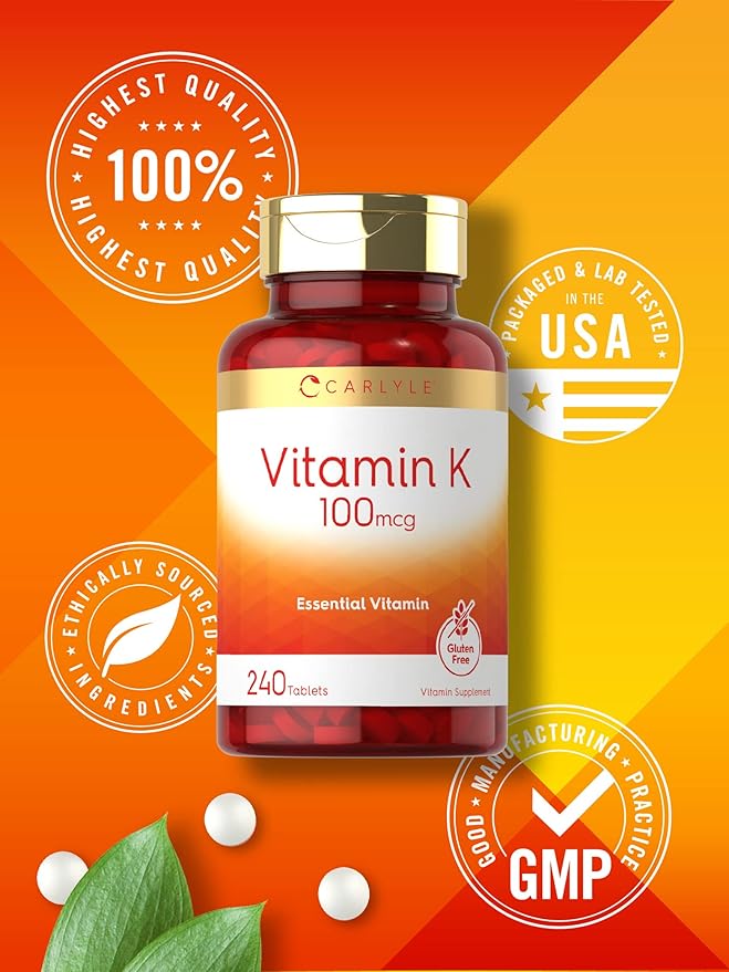 Carlyle Vitamin K 100mcg – Bone, Joint & Blood Clotting Support – 240 Vegetarian Tablets – Non-GMO, Gluten Free