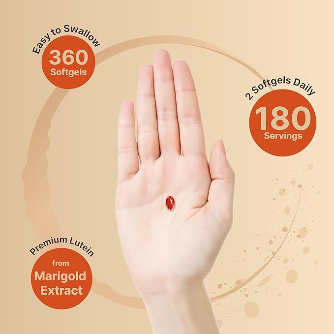 Lutein 40mg + Zeaxanthin 1600mcg – 4-in-1 Eye Support with Astaxanthin, Omega-3, Phospholipids & Marigold Extract – Non-GMO, Gluten-Free – 360 Softgels (Value Size)