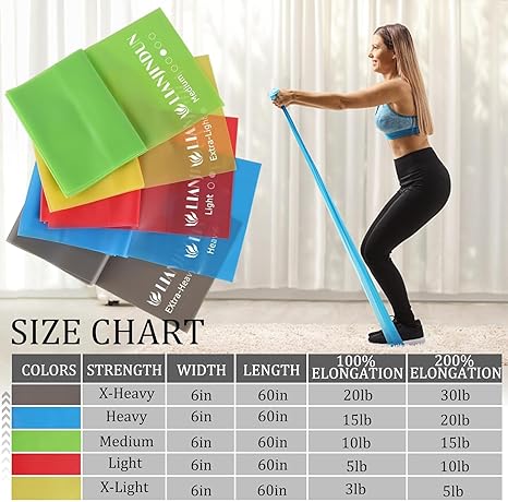Latex-Free Resistance Bands Set, 5 Pcs Elastic Exercise Bands, Stretch Bands for Physical Therapy, Yoga, Pilates