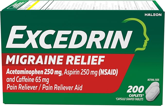 Excedrin Migraine Relief Caplets – 200 Count Triple-Action Formula for Fast Migraine Symptom Relief