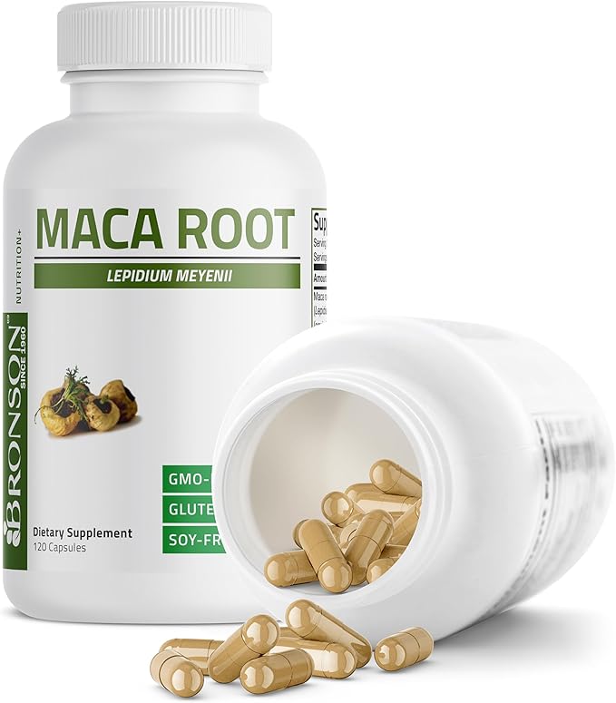 Bronson Maca Root Lepidium Meyenii 120 Vegetarian Capsules Non GMO Gluten Free Energy and Performance Support