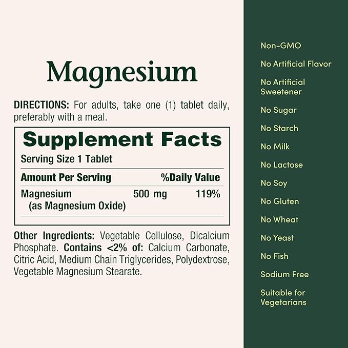 Nature’s Bounty Magnesium 500mg – Bone, Muscle & Nerve Support – 200 Tablets – Vegetarian, Non-GMO