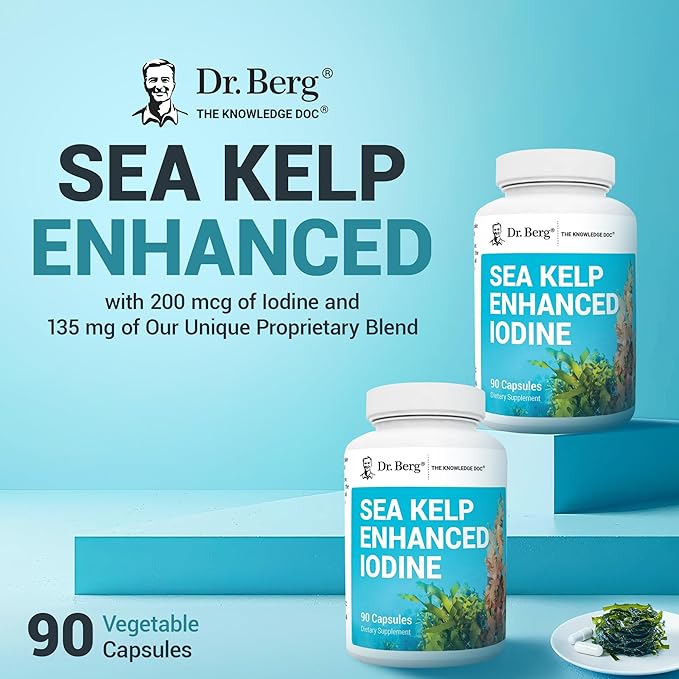 Dr. Berg Sea Kelp Enhanced Iodine 200mcg – Seaweed & Blue-Green Algae Thyroid Support – 90 Capsules