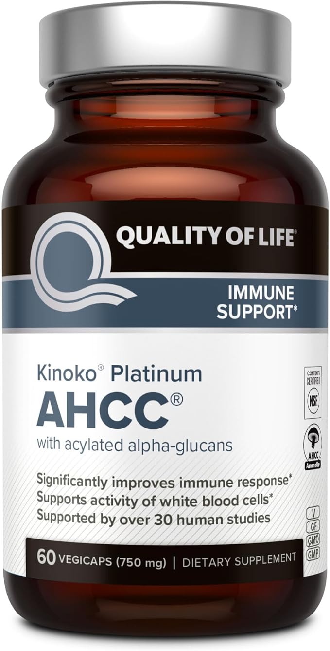 Quality of Life Kinoko Platinum AHCC 750mg – Immune, NK Cell & Liver Support – 60 Vegan Capsules