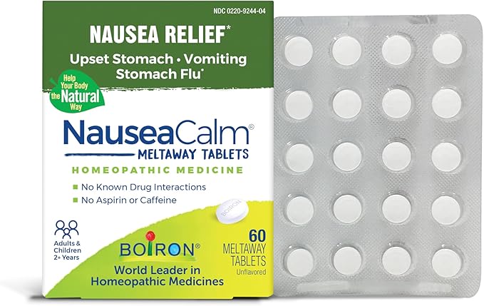 Boiron NauseaCalm Tablets for Nausea and Upset Stomach Relief Non Drowsy Meltaway Formula 60 Count