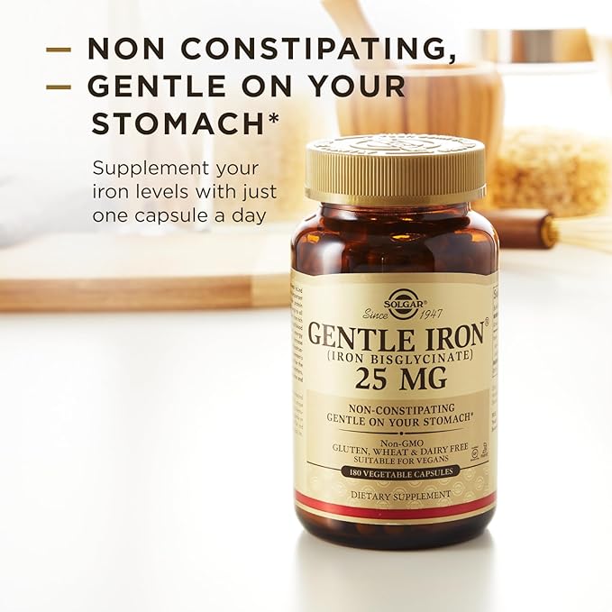 Solgar Gentle Iron 25mg – Non-Constipating, Vegan Red Blood Cell Support – 180 Capsules