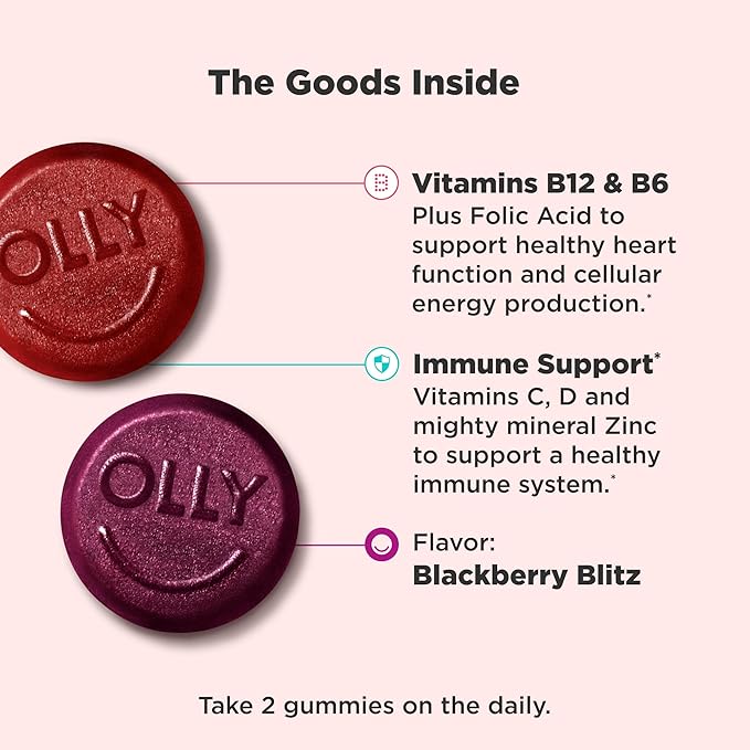 OLLY Men’s Multivitamin Gummies – 90 Count – Daily Vitamins A, C, D, E, B Complex & Zinc – Immune, Heart & Energy Support – Blackberry Flavor