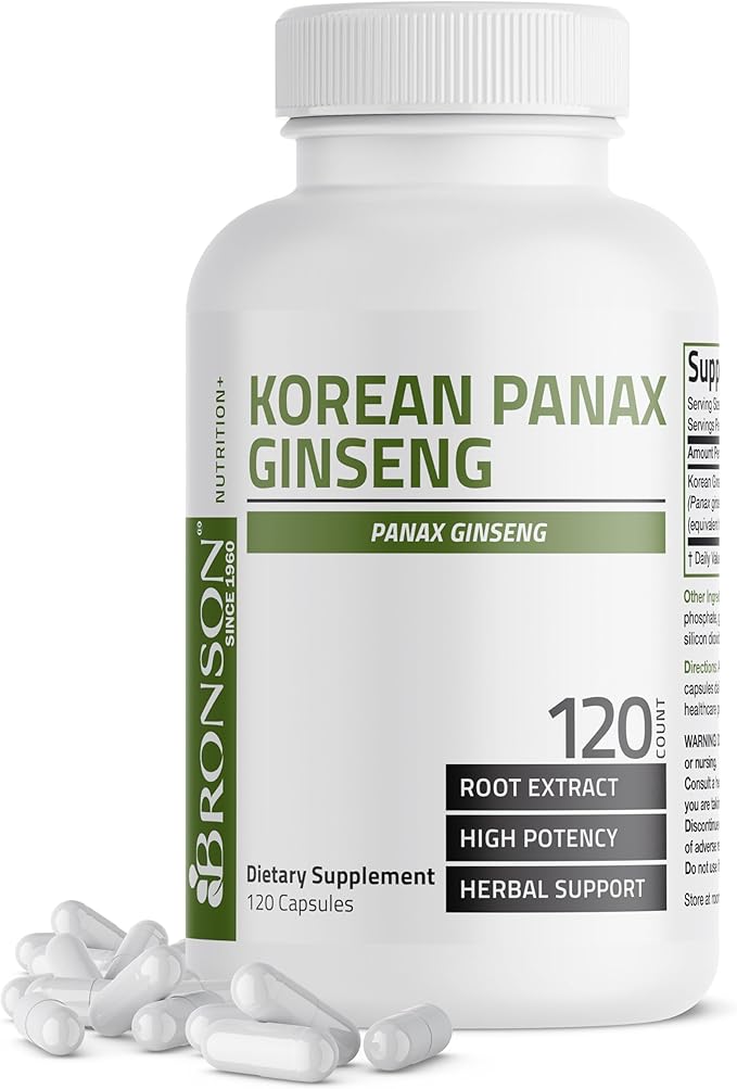 Bronson Korean Panax Ginseng 120 Capsules Supports Energy Endurance Vitality and Memory