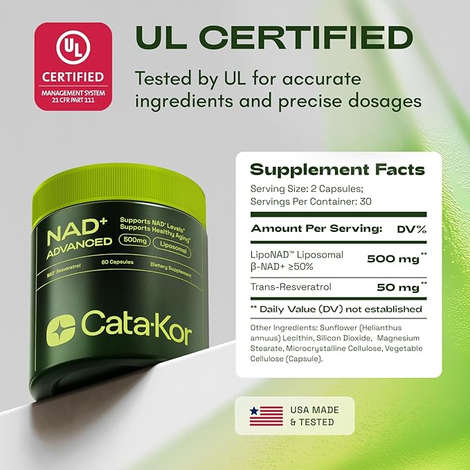 NMNH Supplement Alternative – Liposomal NAD+ with Resveratrol – High Purity Anti-Aging, Energy & Focus Support – Vegan, Gluten-Free – 60 Capsules