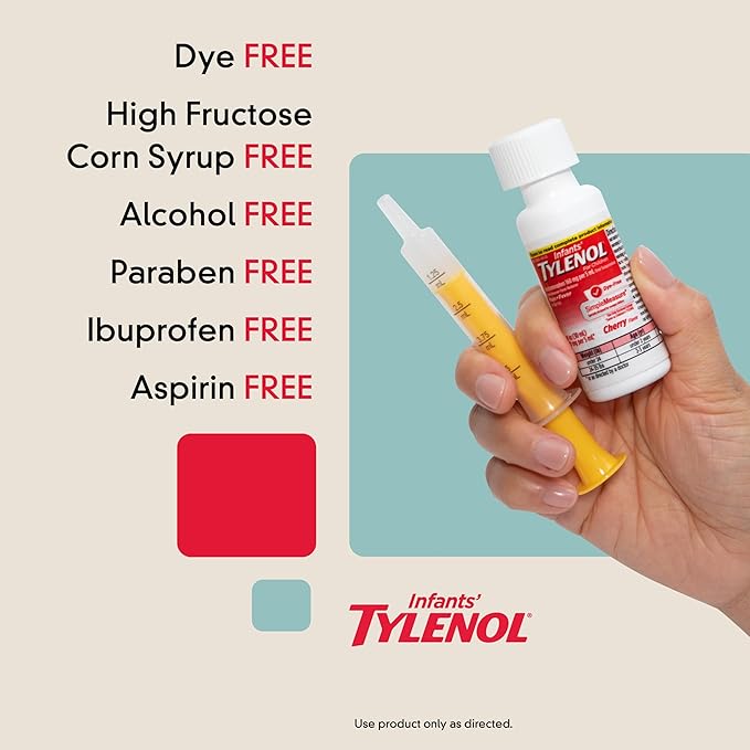 Infants' Tylenol Liquid Oral Suspension – Dye-Free Cherry – 1 fl oz – Acetaminophen 160mg for Fever & Pain Relief in Babies and Toddlers