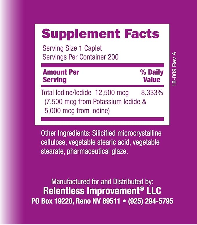 Iodine Sublime 12.5mg – High Potency Potassium Iodide Thyroid Support – 200 Caplets