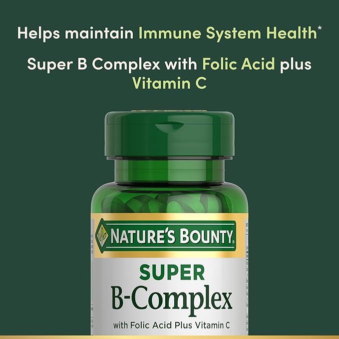Nature’s Bounty Super B Complex with Vitamin C & Folic Acid – Energy, Immune & Stress Support – 150 Tablets