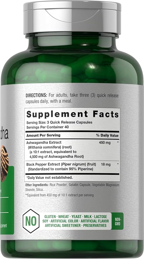Horbäach Ashwagandha Max Strength – 4500mg Equivalent 10:1 Extract – Stress & Mood Support – Non-GMO, Gluten-Free – 120 Capsules