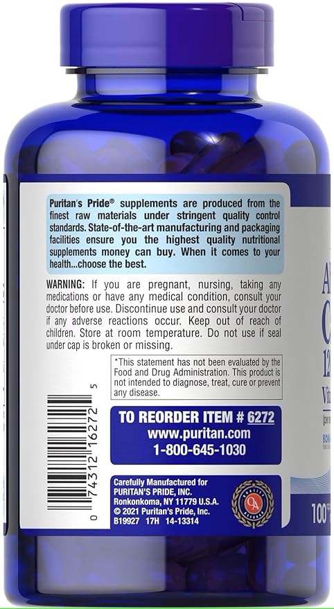 Puritan’s Pride Absorbable Calcium 1200mg + Vitamin D3 – Bone, Heart & Immune Support – 100 Softgels