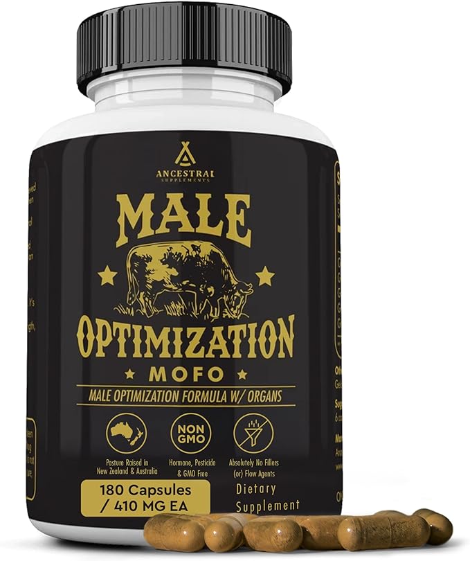 Ancestral Supplements MOFO – Men’s Health & Testosterone Support – Grass-Fed Beef Organs, Vitality & Energy – Non-GMO – 180 Capsules