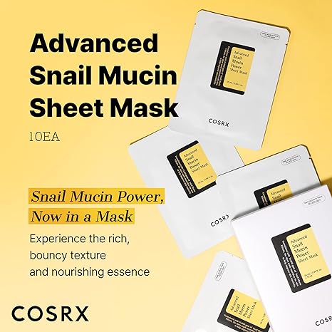 COSRX Snail Mucin Sheet Mask – 10-Pack Hydrating & Repairing Korean Face Masks for Dry, Sensitive Skin – Cruelty-Free, Paraben-Free, with Snail Mucin Serum