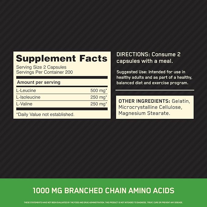 Optimum Nutrition Instantized BCAA Capsules – Keto Friendly, 1000mg, 400 Count, Branched Chain Essential Amino Acids
