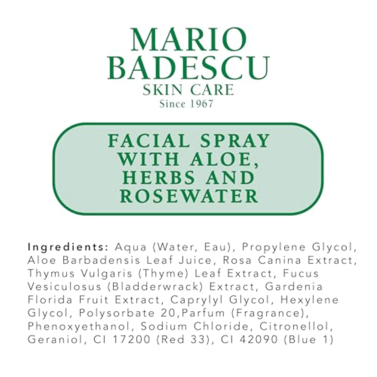 Mario Badescu Facial Spray with Aloe, Herbs & Rose Water – Hydrating Face Mist for All Skin Types, Soothing, Vegan, 4 oz