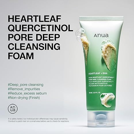 ANUA Heartleaf Quercetinol Pore Deep Cleansing Foam – BHA, Hyaluronic Acid, Blackhead Remover, Vegan Korean Face Wash, 150ml