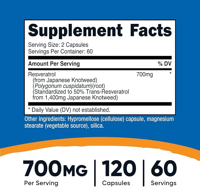 Nutricost Resveratrol 700mg – 50% Trans-Resveratrol – Antioxidant for Heart, Brain & Healthy Aging – Vegan, Non-GMO, Gluten-Free – 120 Capsules